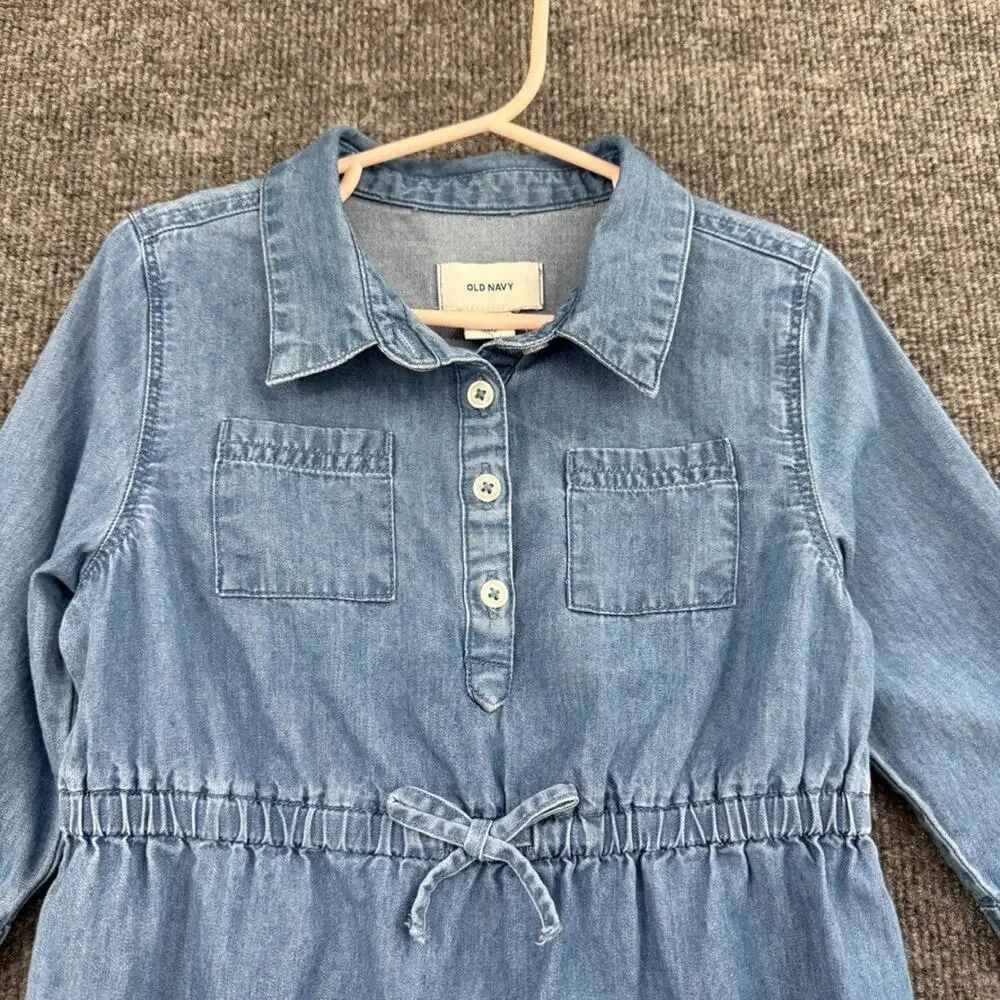 Old Navy Girls Chambray Shirt Dress Size 4T Blue Elastic Waist Collared Cotton